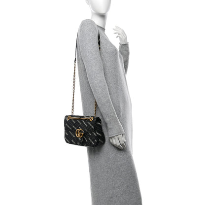 Gucci X BALENCIAGA Calfskin Matelasse Logo Print Small GG Marmont Shoulder Bag Black 2 of 10