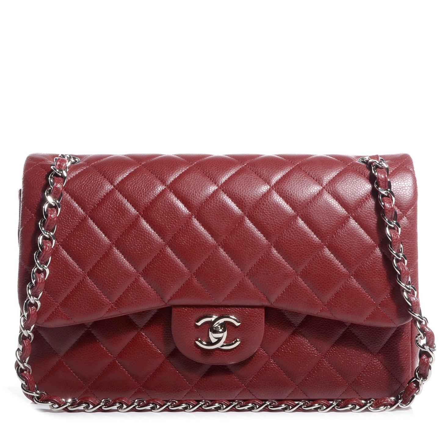 Caviar Jumbo Double Flap Dark Red