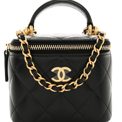 Chanel Lambskin Quilted Top Handle Mini Vanity Case With Chain Black 8 of 11
