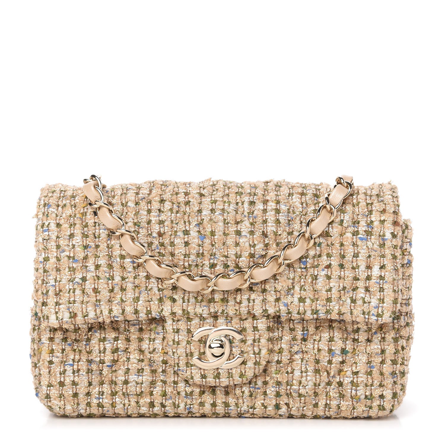 Chanel Tweed Quilted Mini Rectangular Flap Beige 1 of 11