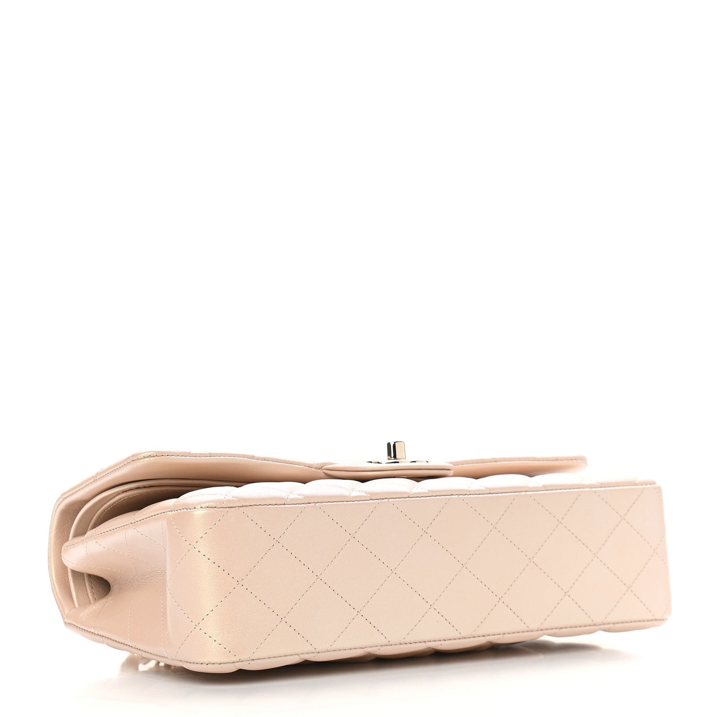 Iridescent Calfskin Quilted Medium Double Flap Dark Beige