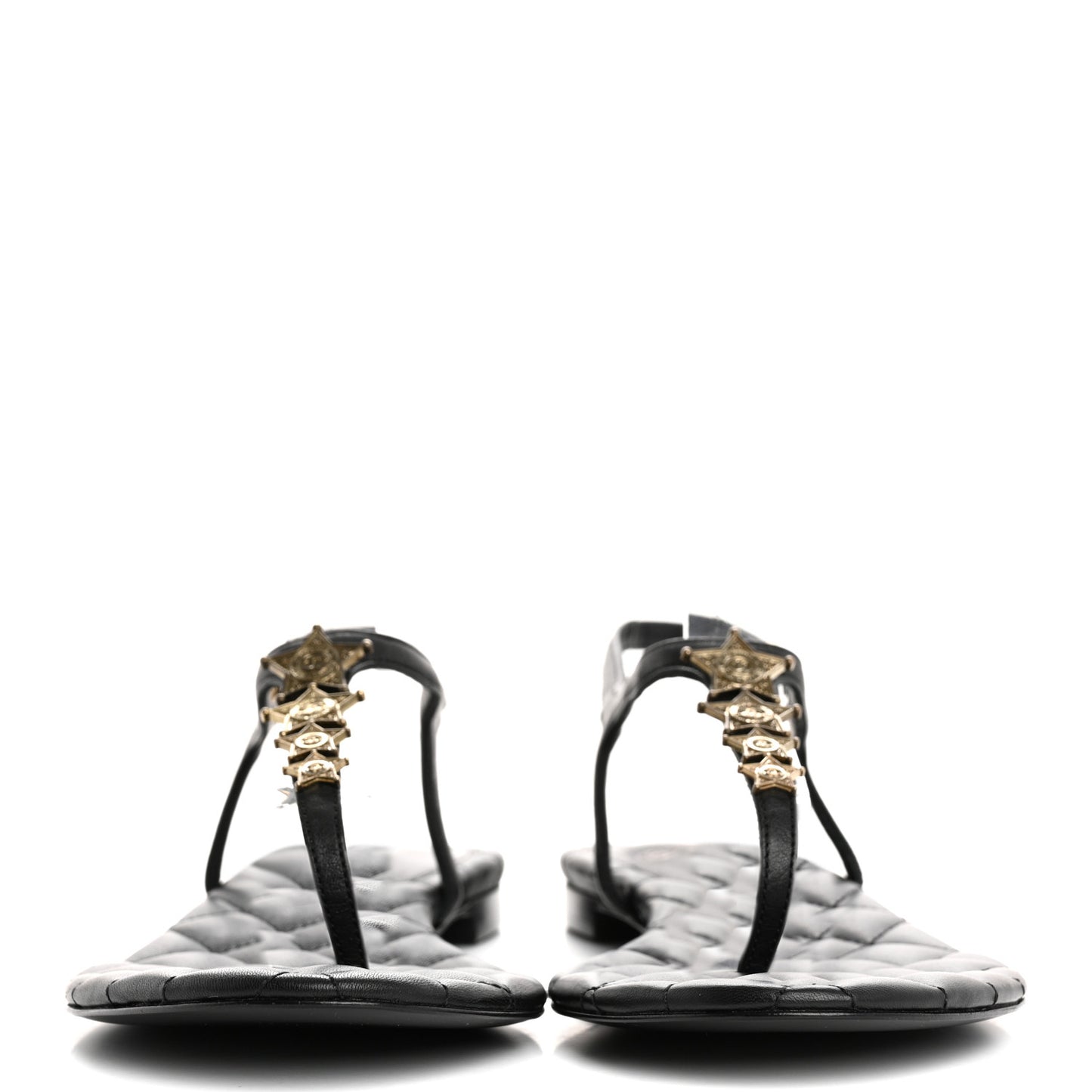 Calfskin Paris Dallas Quilted Star CC Thong Sandals 37 Black