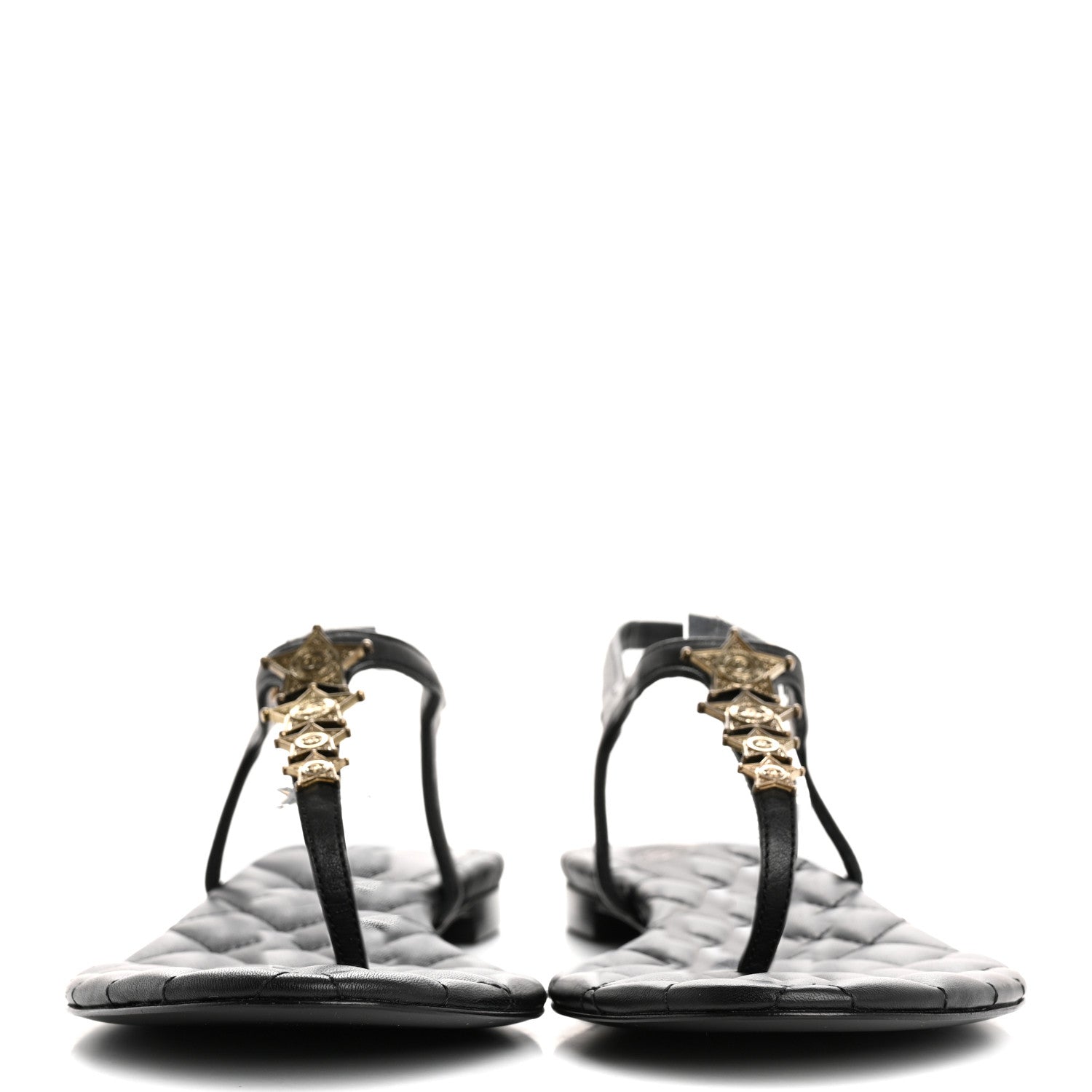Chanel Calfskin Paris Dallas Quilted Star CC Thong Sandals 37 Black 3 of 10