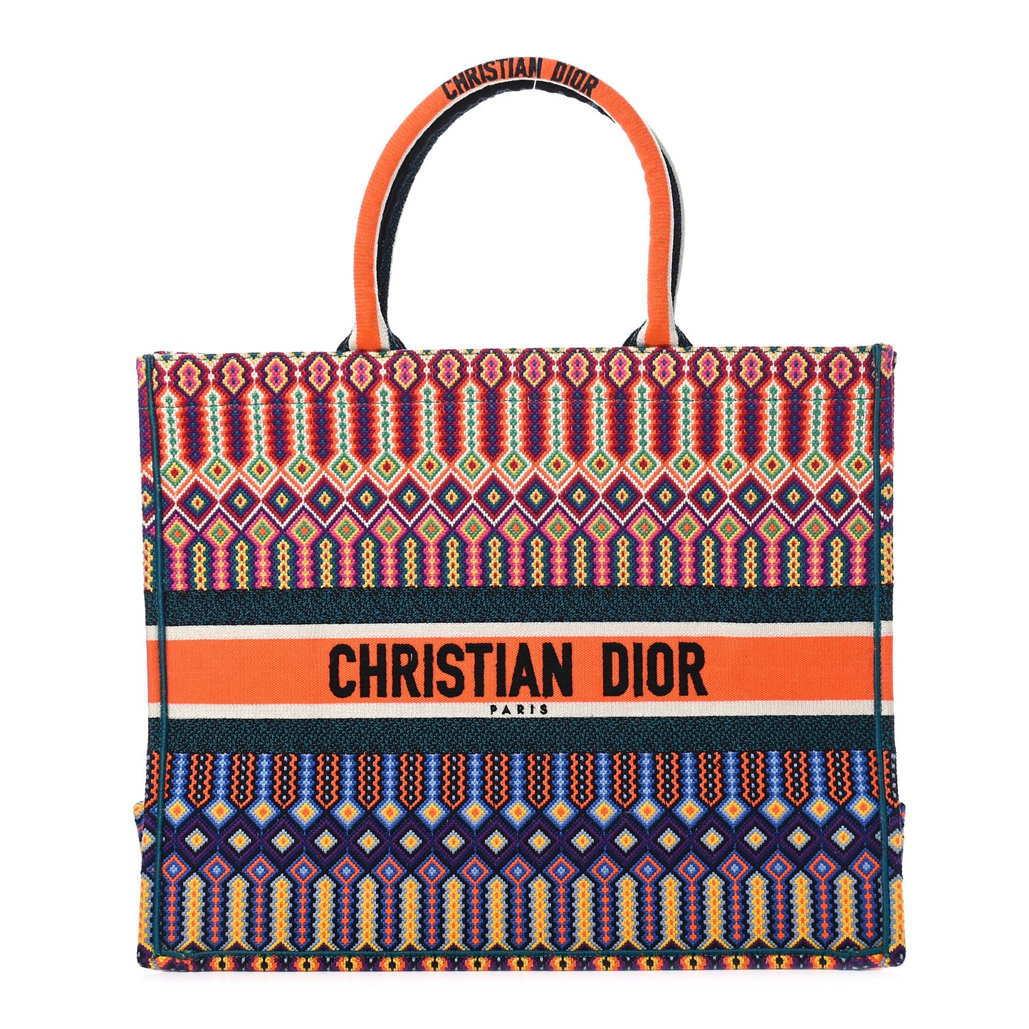 Canvas Embroidered Large Book Tote Orange Multicolor