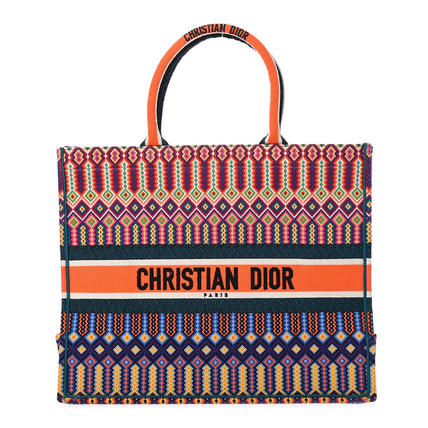 Christian Dior Canvas Embroidered Large Book Tote Orange Multicolor 1 of 9