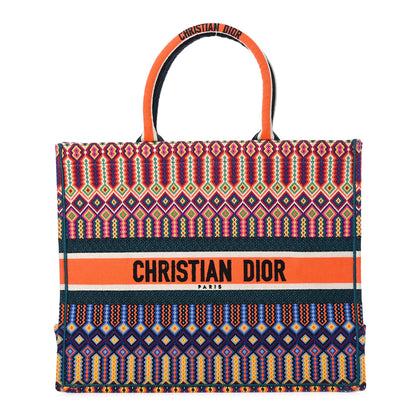 Christian Dior Canvas Embroidered Large Book Tote Orange Multicolor 1 of 9