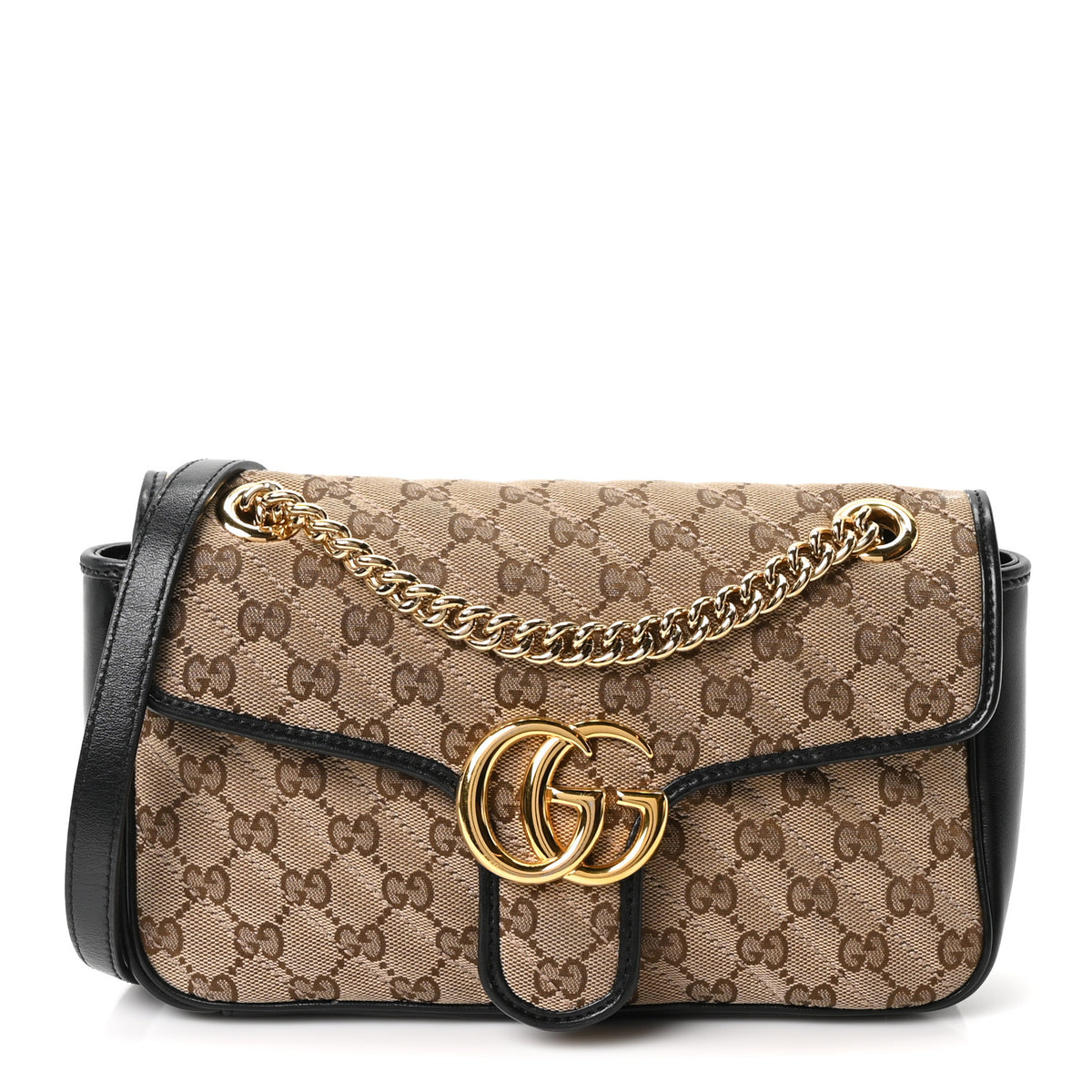 Gucci Monogram Matelasse Diagonal Small GG Marmont Shoulder Bag Beige Black 1 of 10
