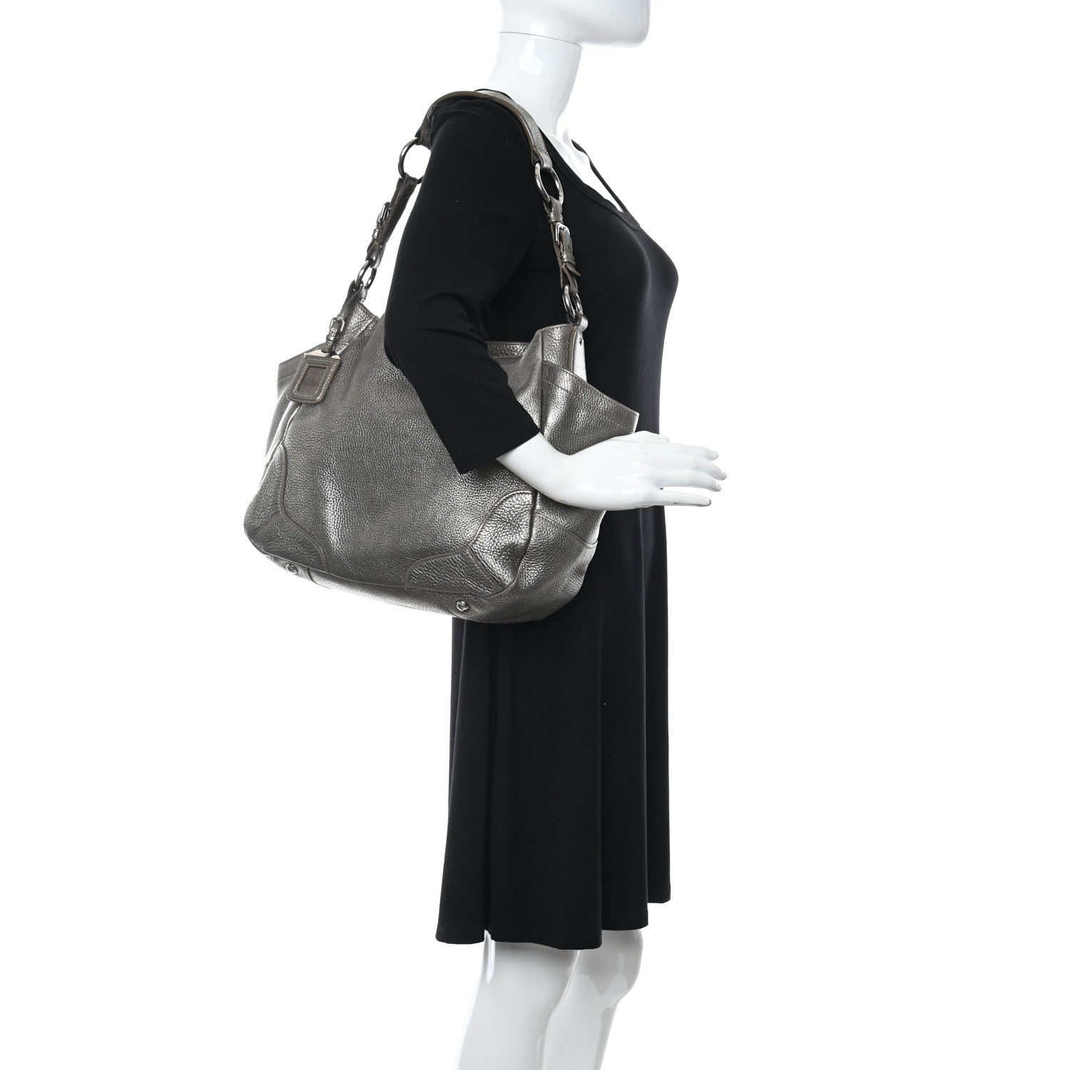 Prada Metallic Vitello Daino Side Pocket Hobo Bronze 2 of 11