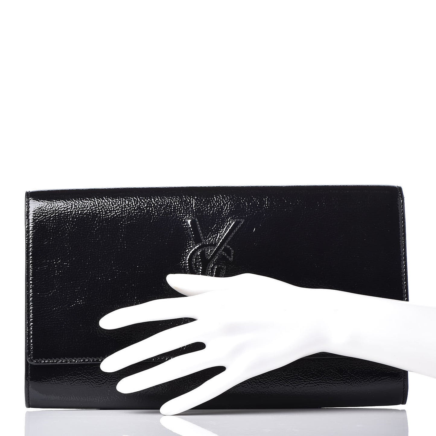 Textured Patent Monogram Large Belle De Jour Clutch Black