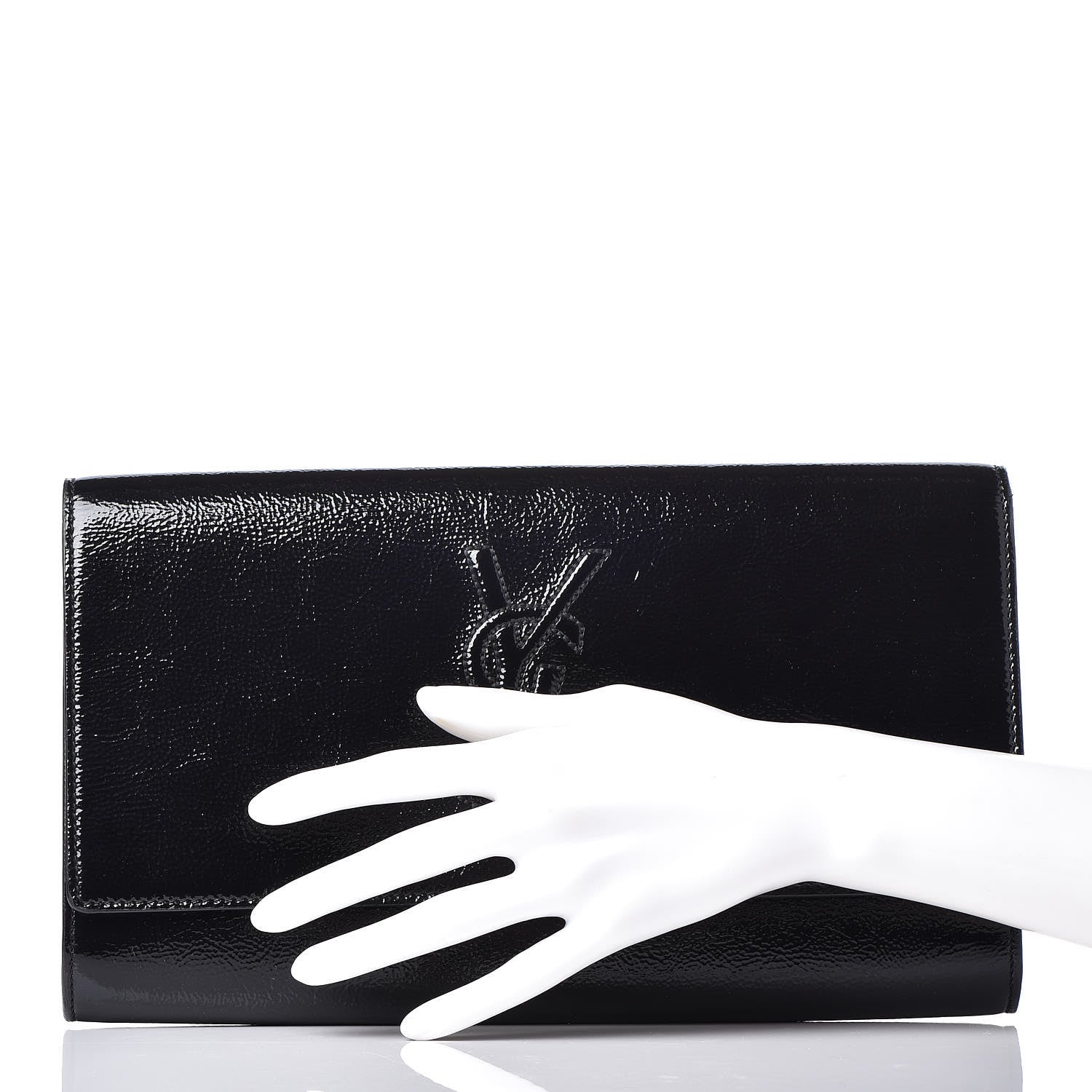 Saint Laurent Textured Patent Monogram Large Belle De Jour Clutch Black 2 of 8