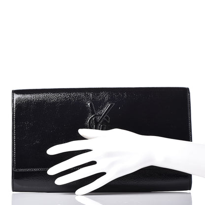 Saint Laurent Textured Patent Monogram Large Belle De Jour Clutch Black 2 of 8