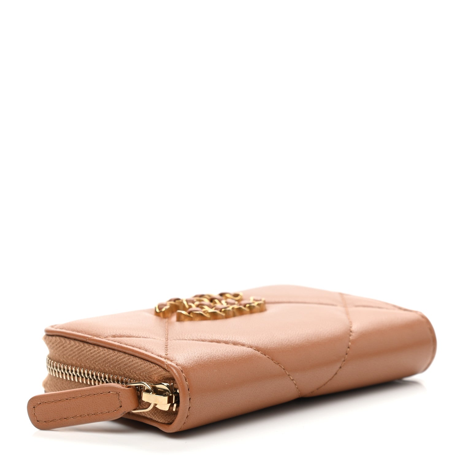 Chanel Lambskin Quilted Chanel 19 Zip Around Coin Purse Wallet Brown 4 of 9