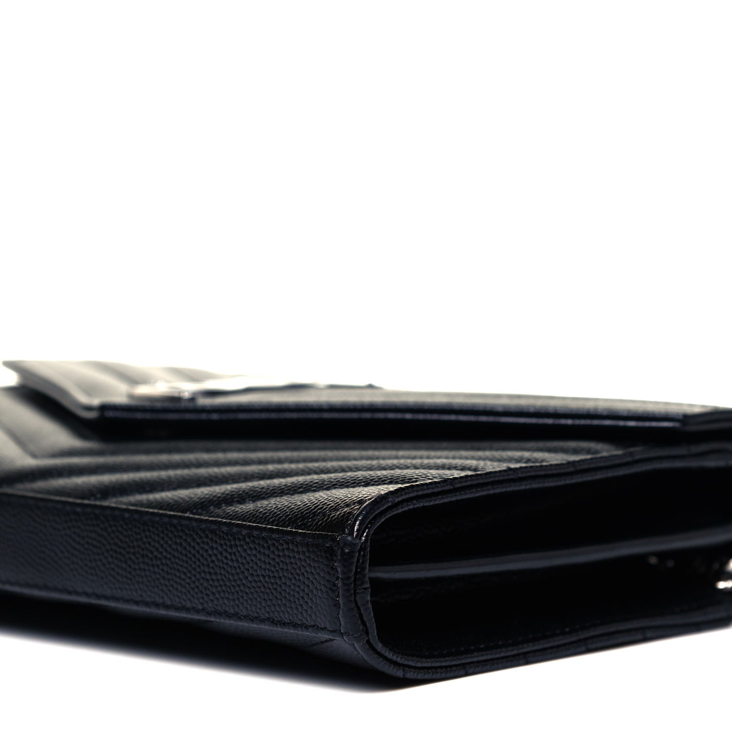 Saint Laurent Grain De Poudre Matelasse Chevron Monogram Chain Wallet Black 8 of 8
