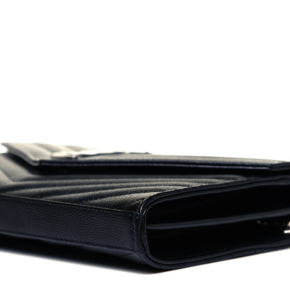 Saint Laurent Grain De Poudre Matelasse Chevron Monogram Chain Wallet Black 8 of 8