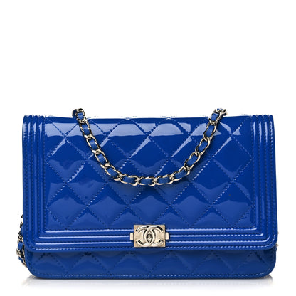 Chanel Patent Calfskin Quilted Boy Wallet On Chain WOC Dark Blue 1 of 11