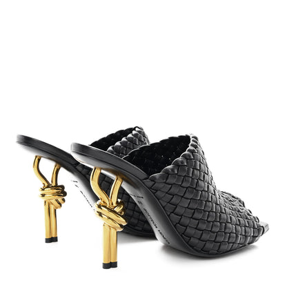 Bottega Veneta Soft Lambskin Intrecciato High Heel Knot Mules 39 Black 5 of 9