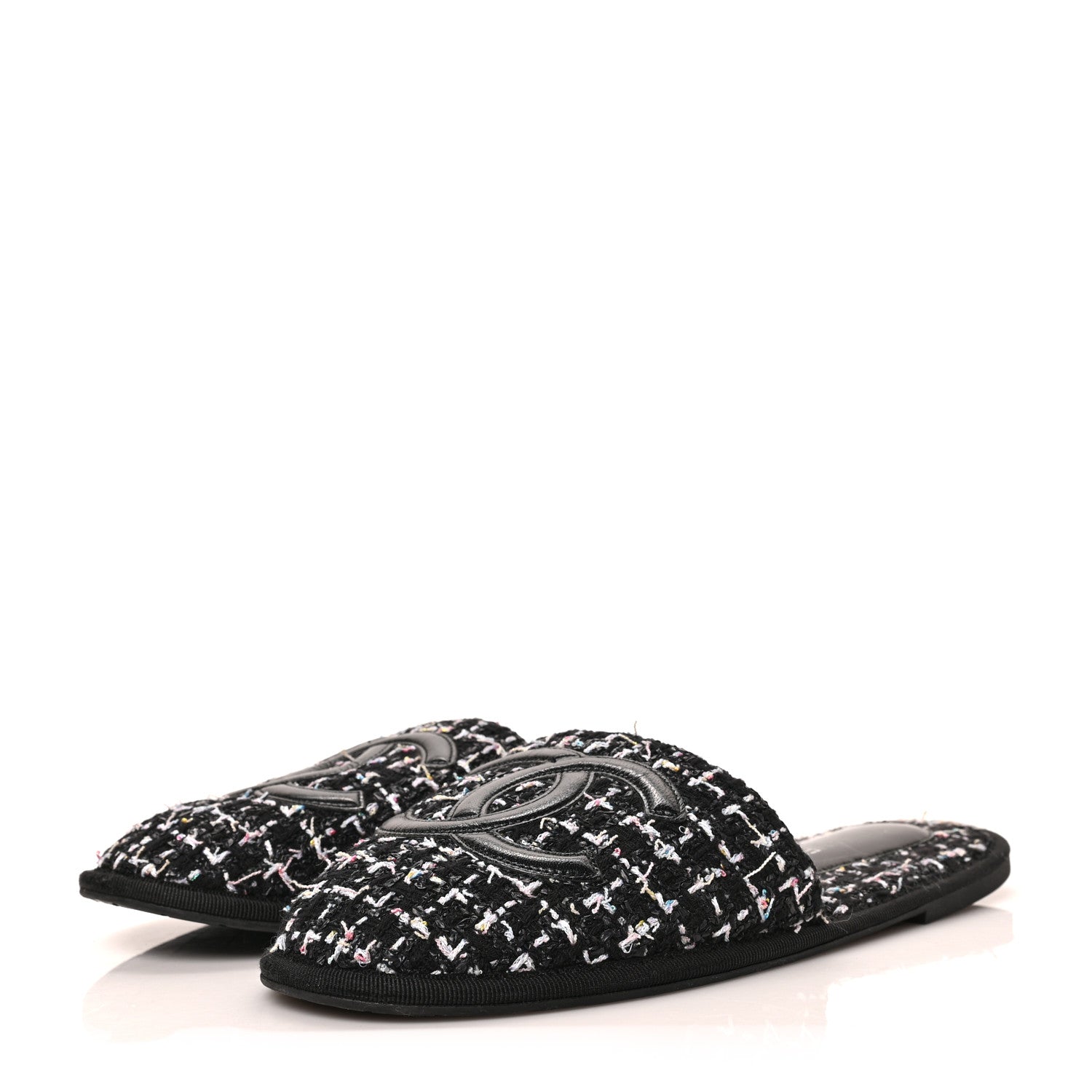 Chanel Tweed Flat Slipper Sandals S Black 3 of 7