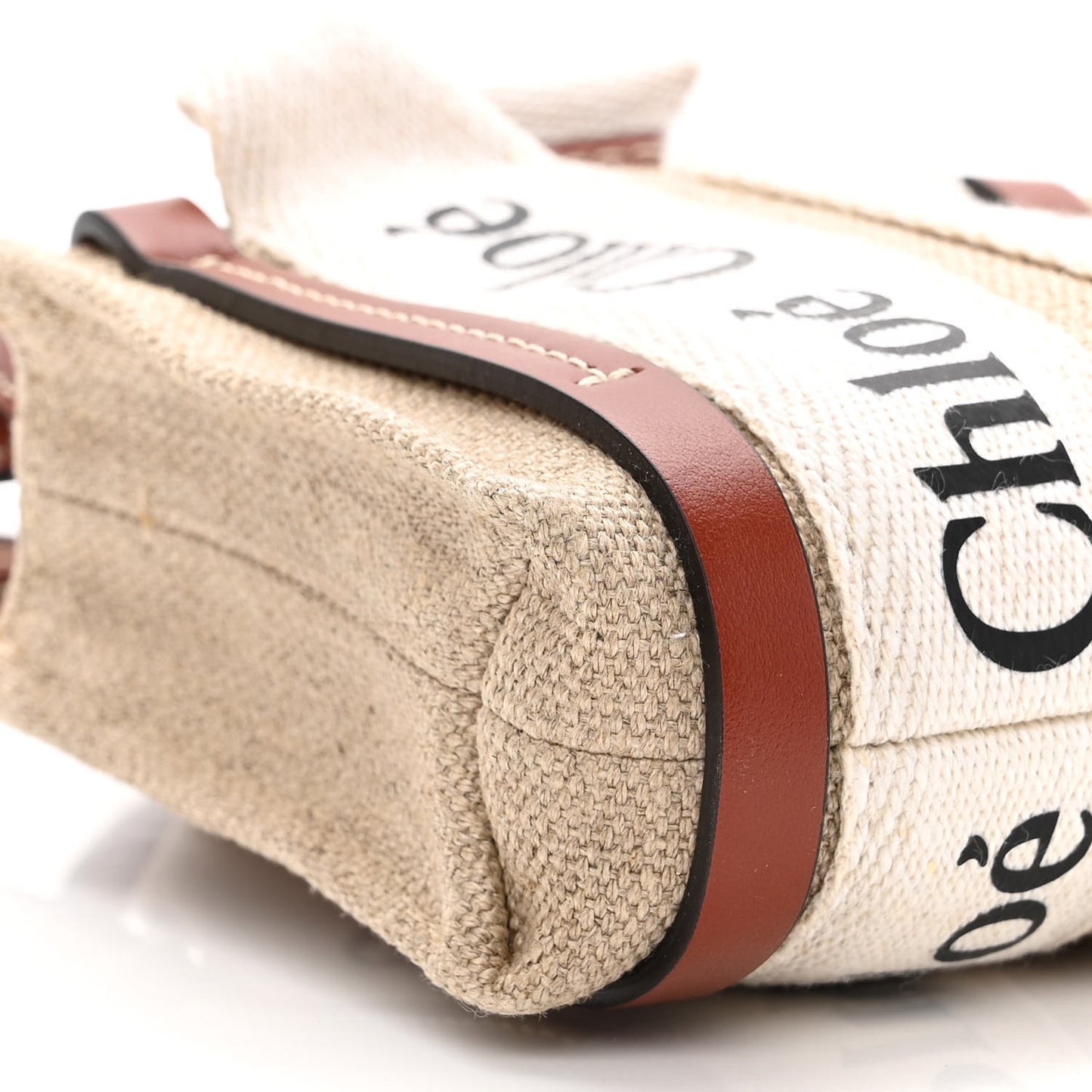 Cotton Calfskin Nano Woody Ribbon Tote White Brown