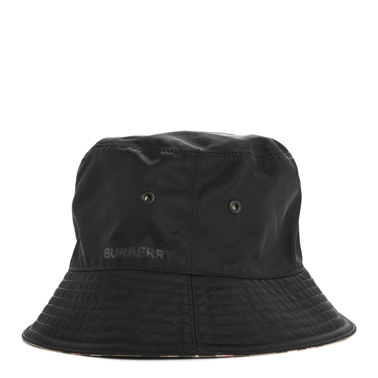 Cotton Gabardine Vintage Check Reversible Bucket Hat M Black Sand