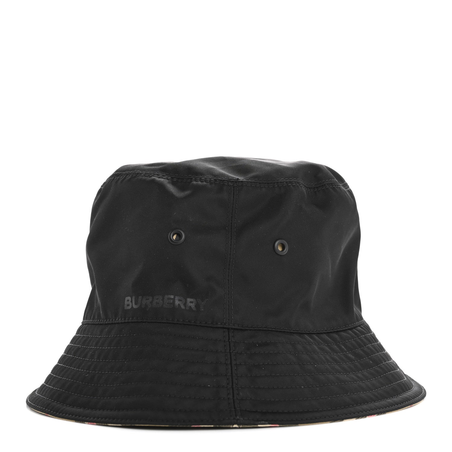 Burberry Cotton Gabardine Vintage Check Reversible Bucket Hat M Black Sand 10 of 14