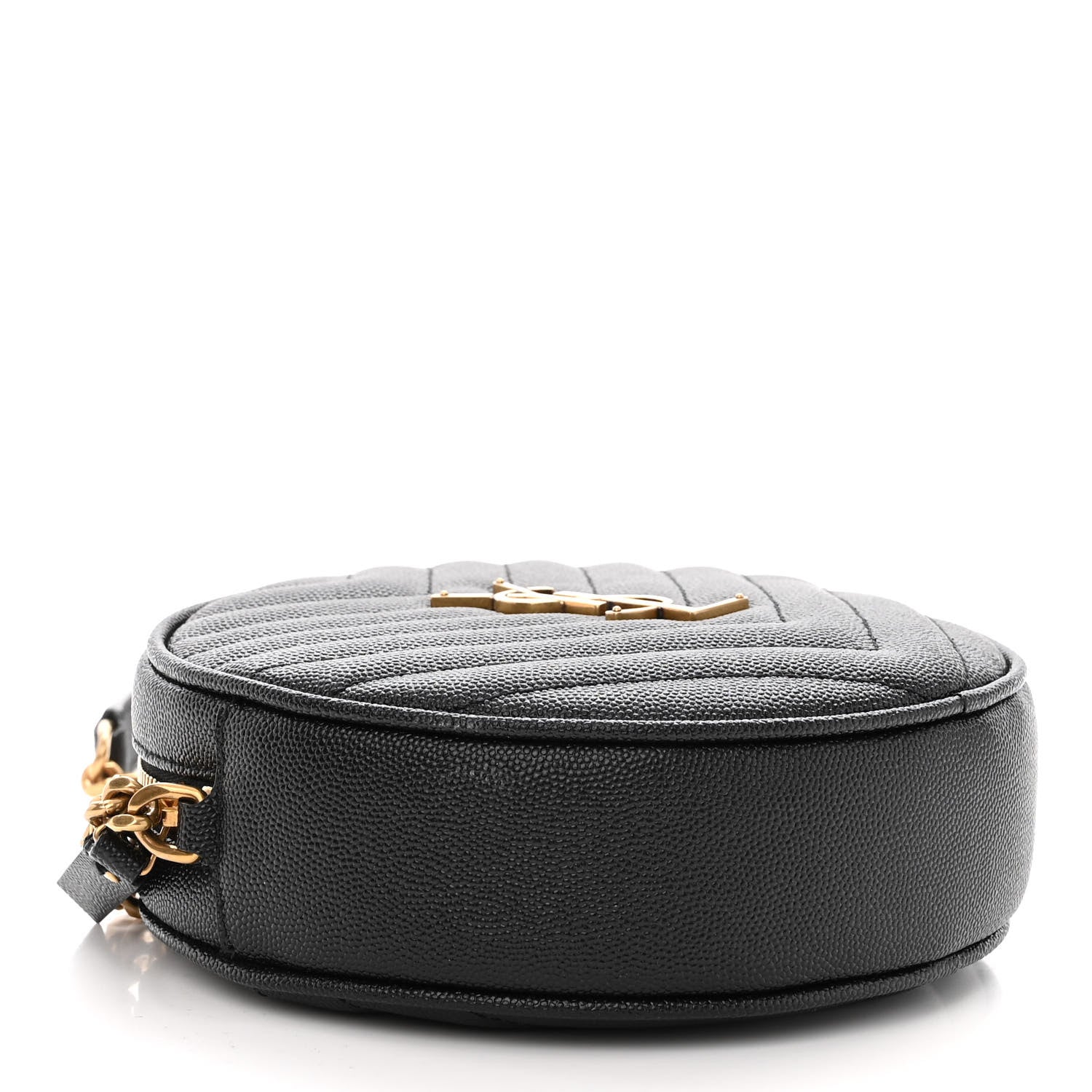Saint Laurent Grain De Poudre Matelasse Chevron Quilted Round Vinyle Camera Bag Black 4 of 9