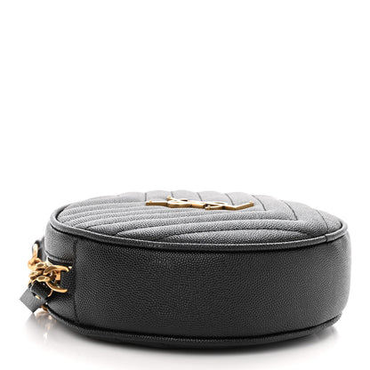 Saint Laurent Grain De Poudre Matelasse Chevron Quilted Round Vinyle Camera Bag Black 4 of 9