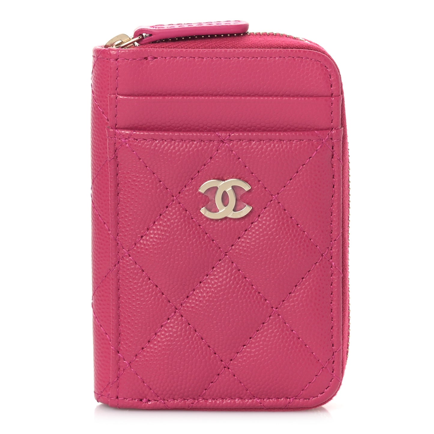 Caviar Quilted Zip Card Holder Fuchsia