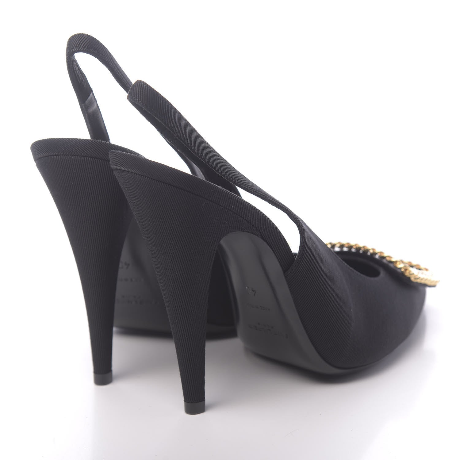 Saint Laurent Grosgrain St. Sulpice Chain Buckle Slingback Pumps 40 Black 4 of 9