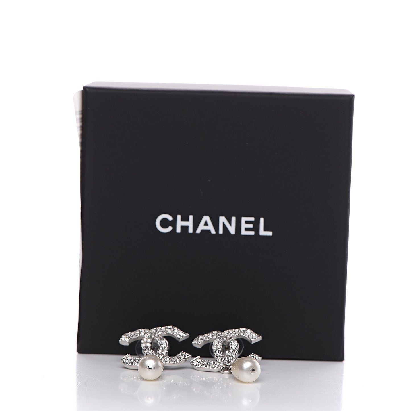 Crystal Pearl CC Drop Darling Bows Earrings Silver Pearly White