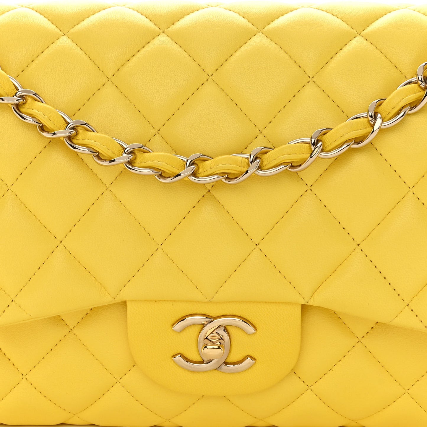 Lambskin Quilted Jumbo Double Flap Yellow