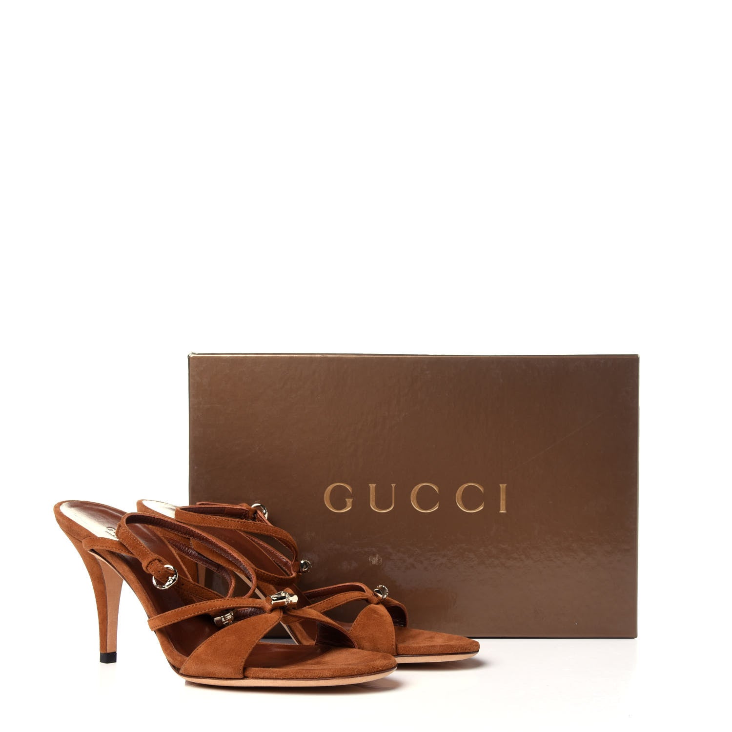 Gucci Kid Scamosciato Ankle Wrap Mid Heel Sandals 6.5 Cuoio 10 of 10