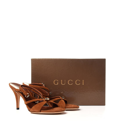Gucci Kid Scamosciato Ankle Wrap Mid Heel Sandals 6.5 Cuoio 10 of 10