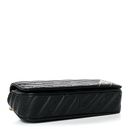 Balenciaga Calfskin Logo Embroidered Shoulder Bag Black 4 of 9