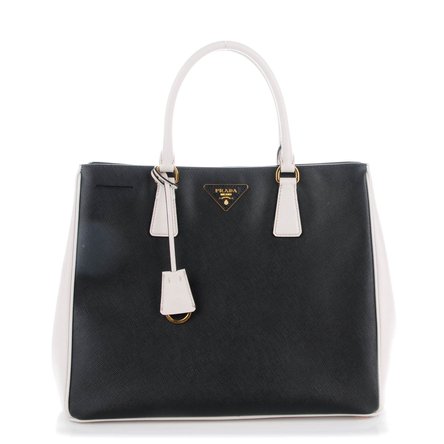 Prada Saffiano Lux Medium Bi-Color Tote Black Talco 1 of 8