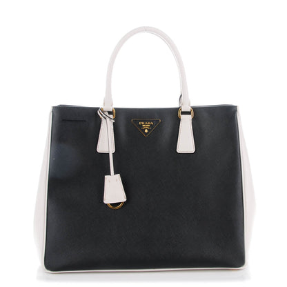 Prada Saffiano Lux Medium Bi-Color Tote Black Talco 1 of 8