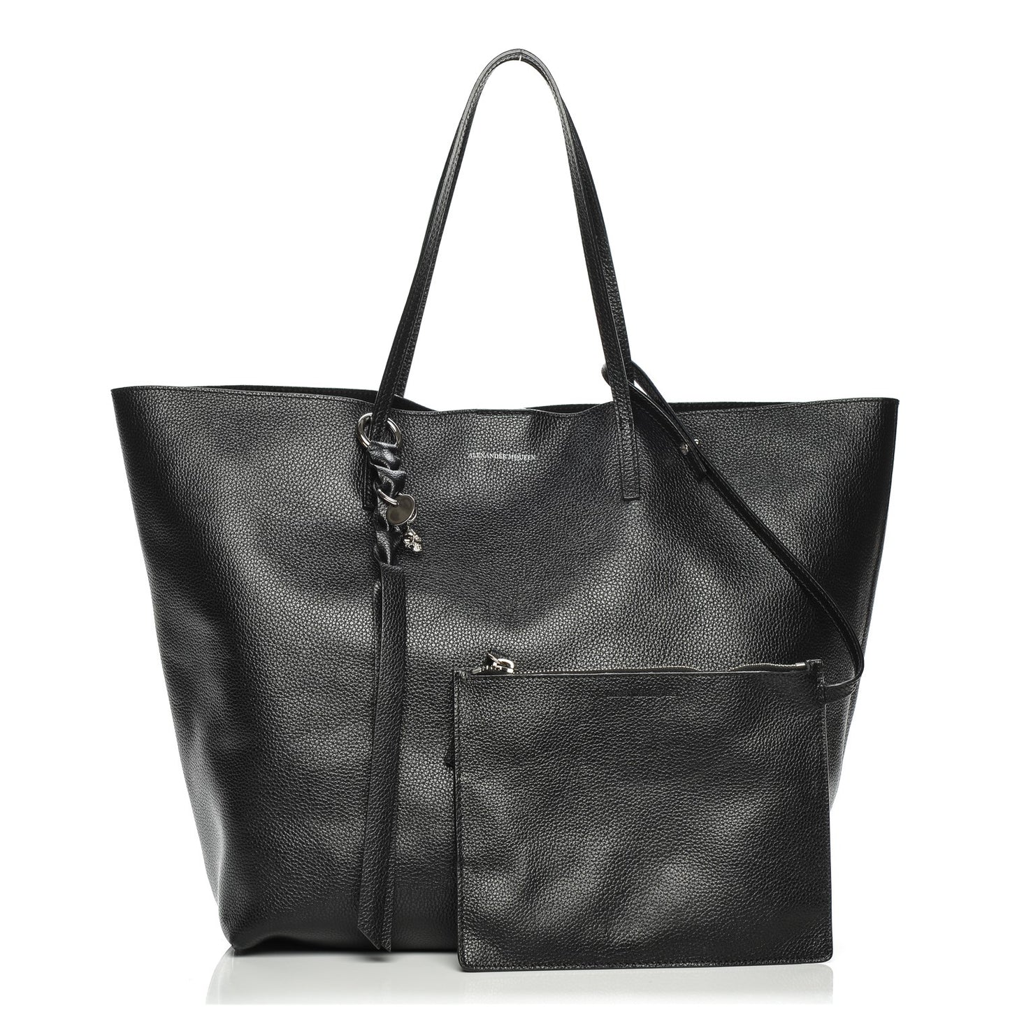Grained Calfskin Skull Open Shopper Tote Black
