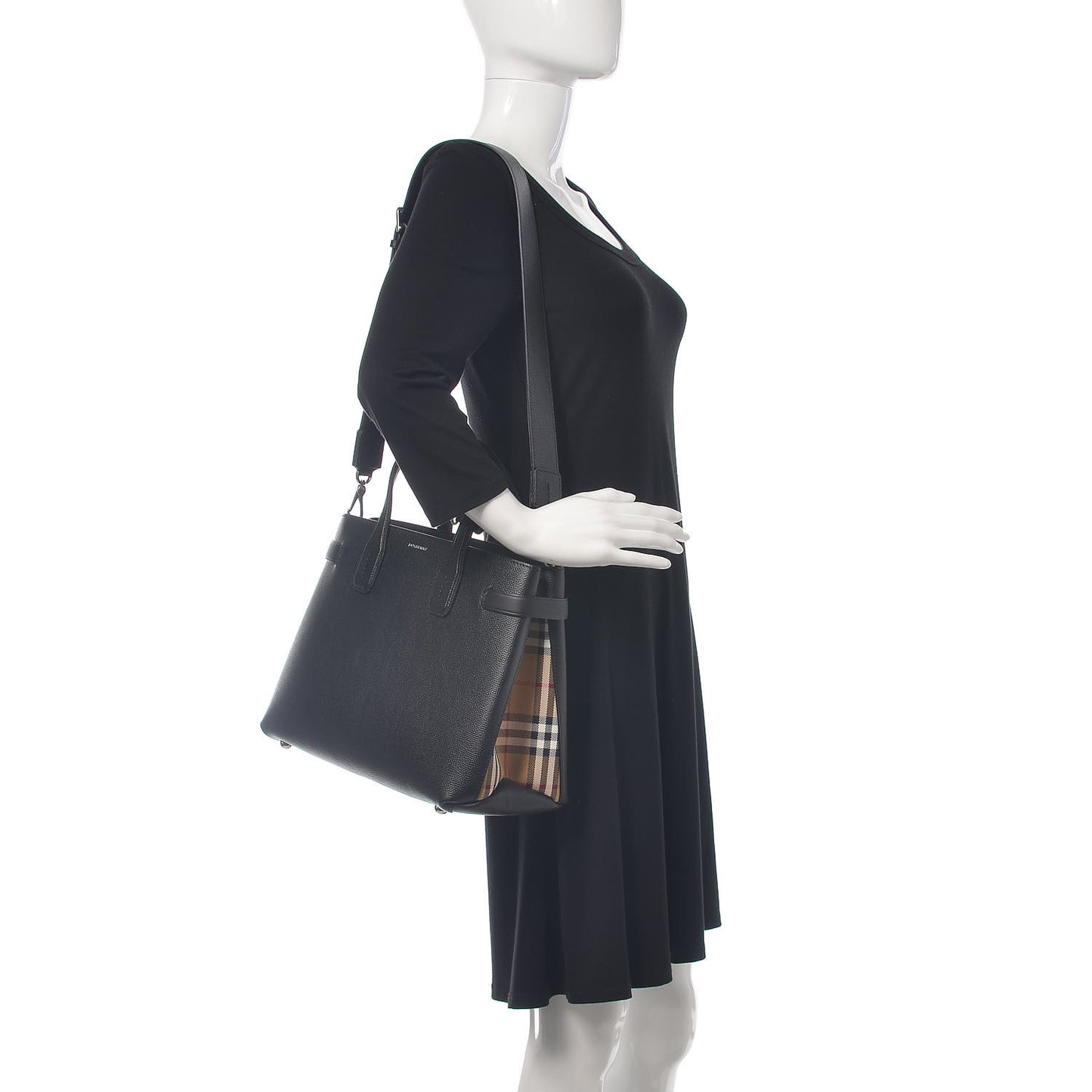 Derby Calfskin Vintage Check Medium Banner Tote Black