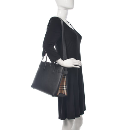 Burberry Derby Calfskin Vintage Check Medium Banner Tote Black 2 of 11