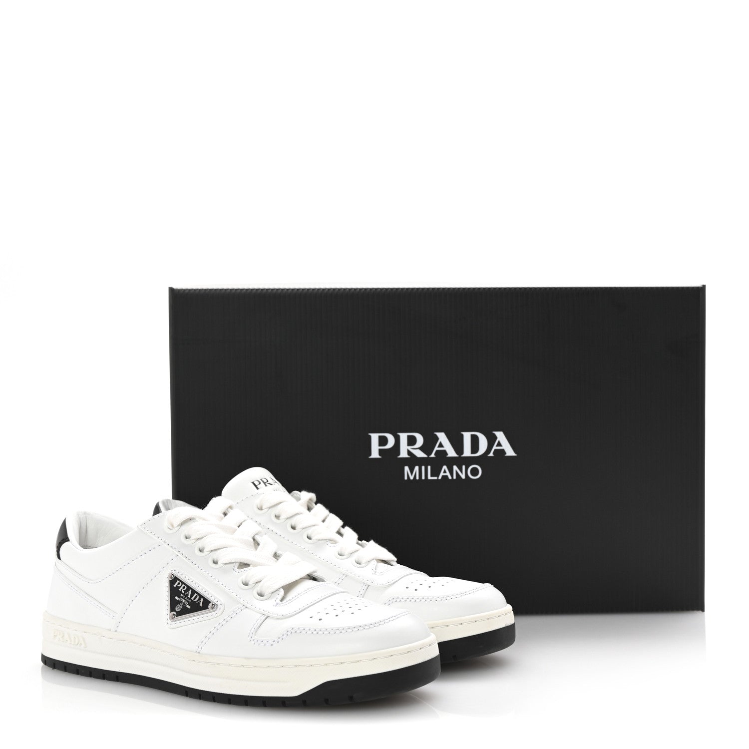 Prada Vitello Rois Triangle Womens Downtown Low Top 30mm Sneakers 36 White Black 10 of 10