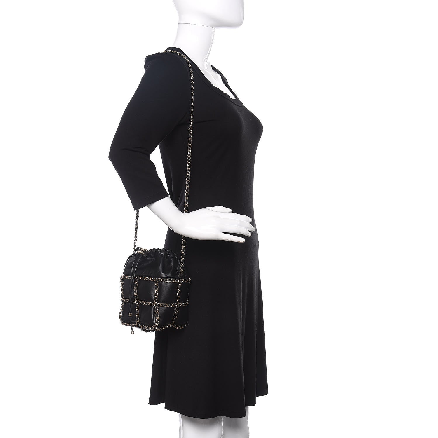 Chanel Lambskin Bucket Chain Drawstring Bag Black 2 of 11