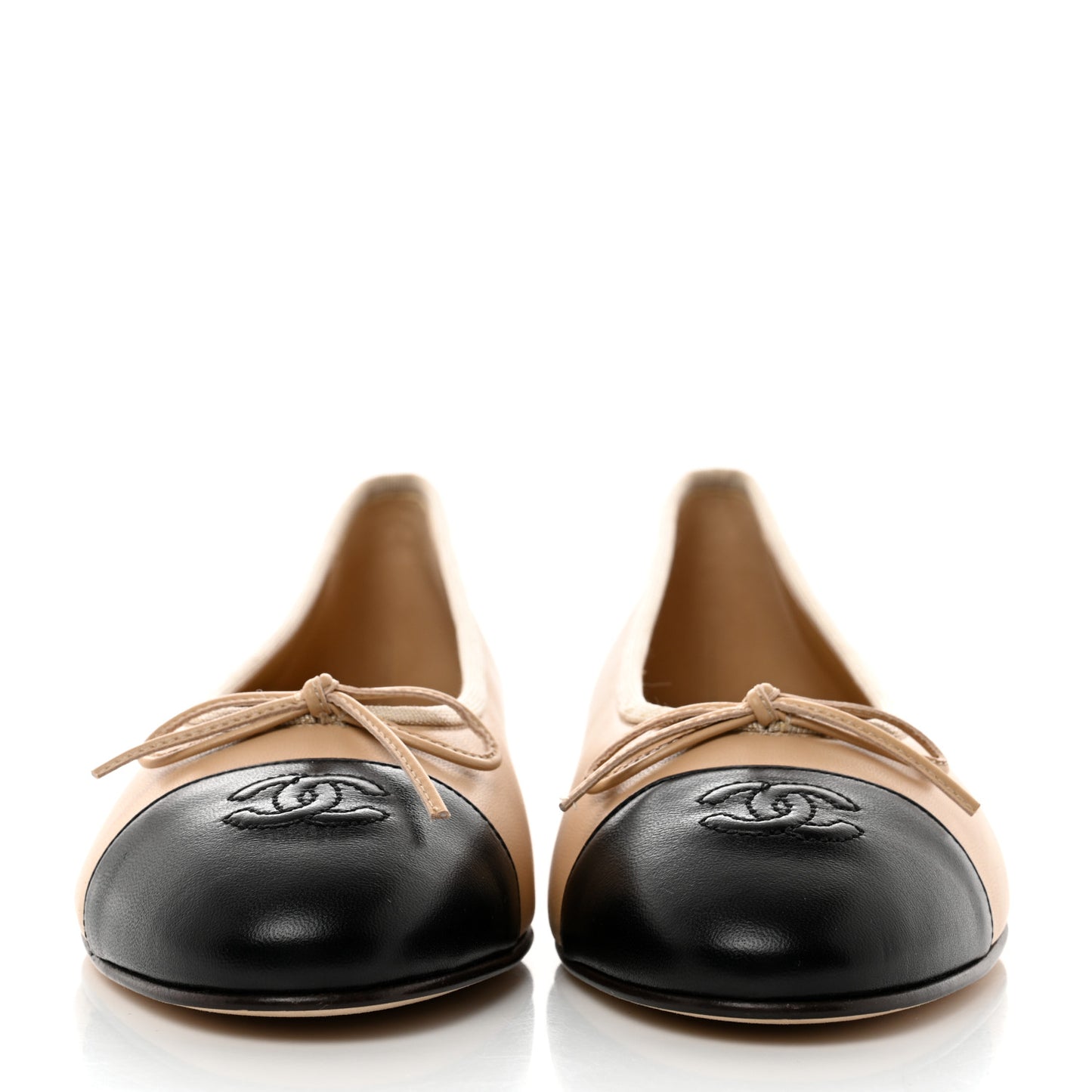Lambskin Cap Toe CC Ballerina Flats 40 Beige Black