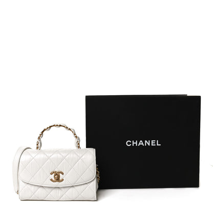 Chanel Crumpled Lambskin Quilted Mini CC Links Top Handle Flap White 11 of 11