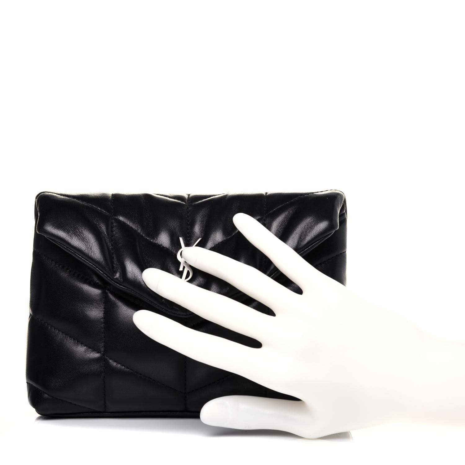 Saint Laurent Lambskin Monogram Loulou Puffer Pouch Clutch Black 3 of 17