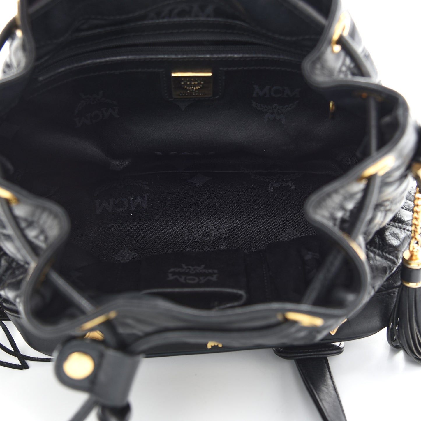 Calfskin Quilted Studded Bucket Bag Black
