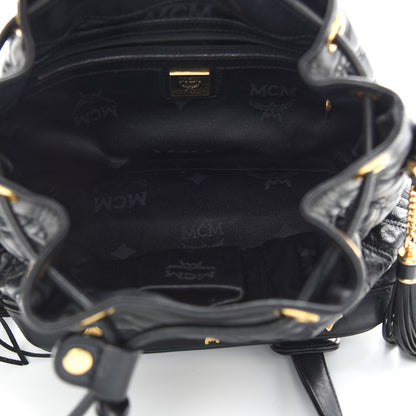 MCM Calfskin Quilted Studded Bucket Bag Black 5 of 9
