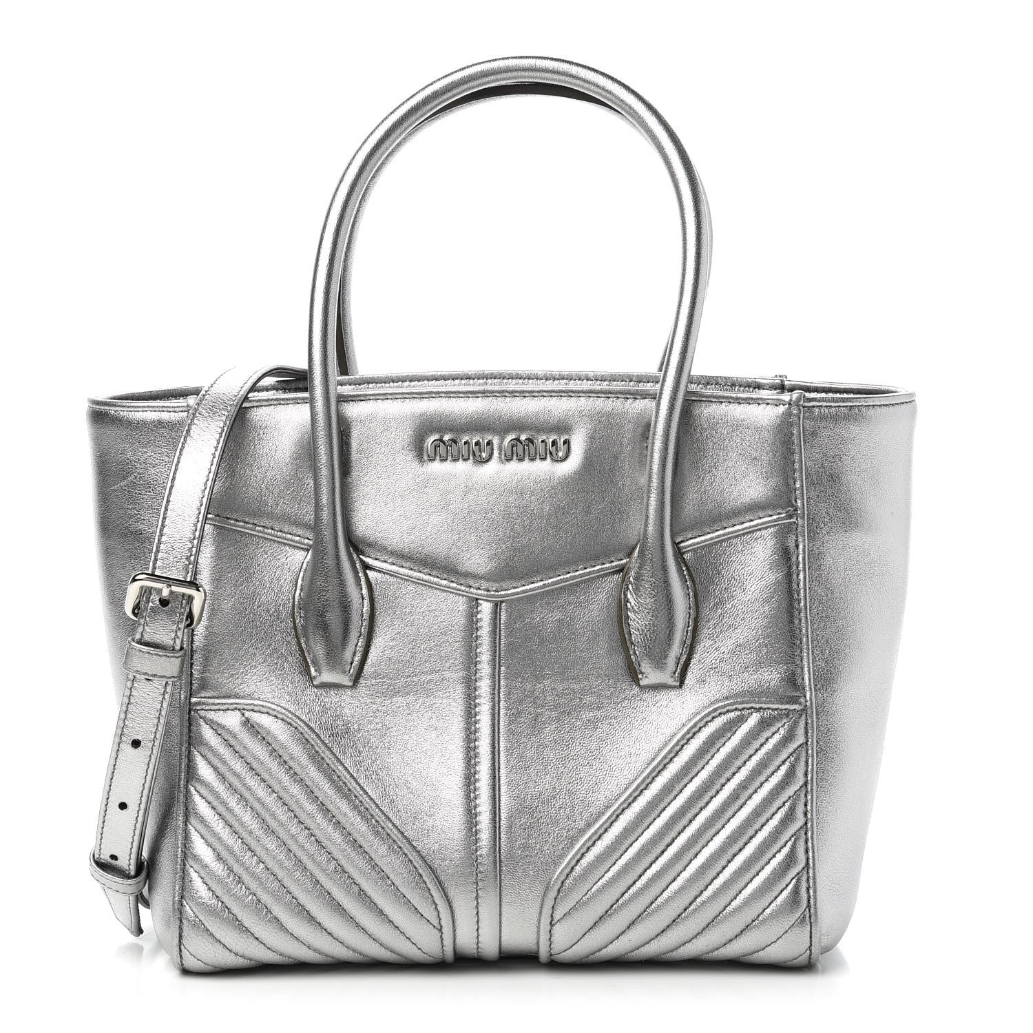 Miu Miu Metallic Nappa Matelasse Biker Tote Chromo 1 of 11