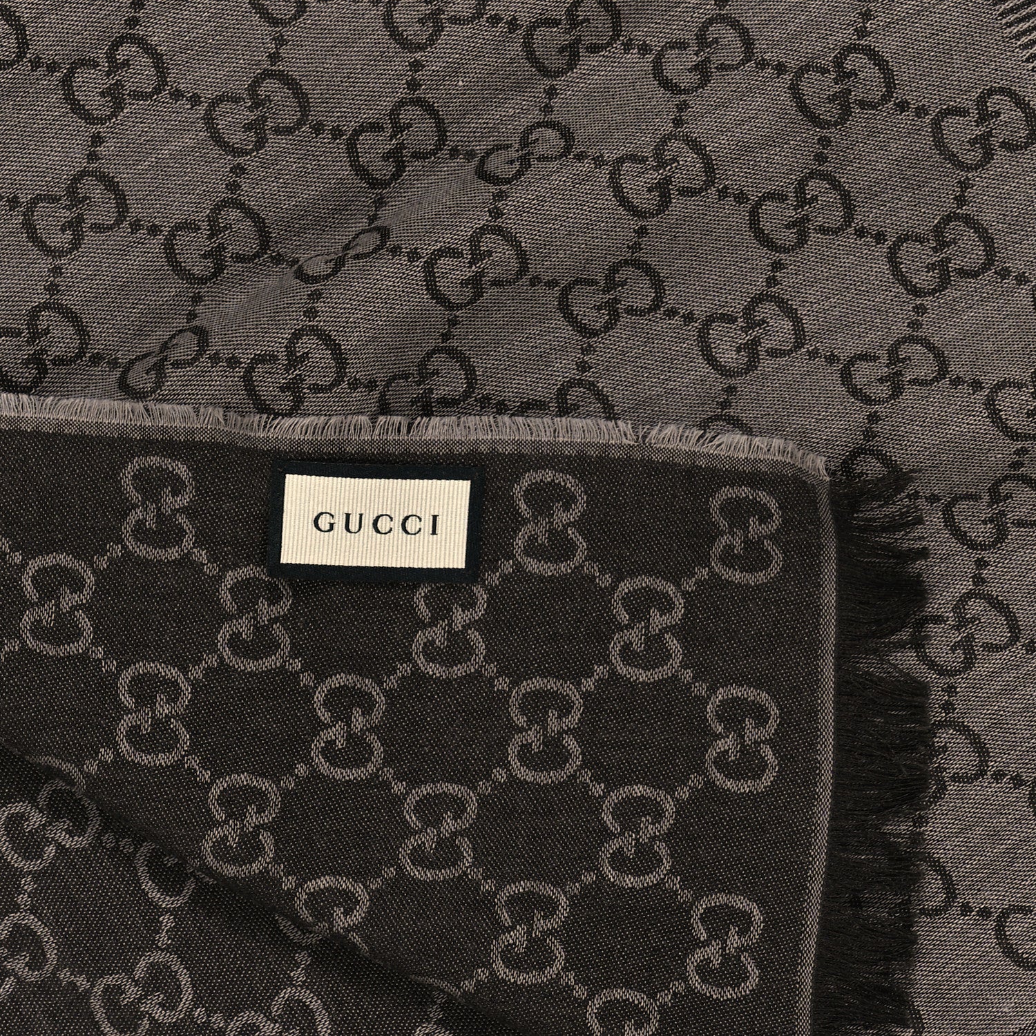 Gucci Wool Silk GG Monogram GGWeblong Fringe Scarf Shawl Rope Dark Brown 3 of 4