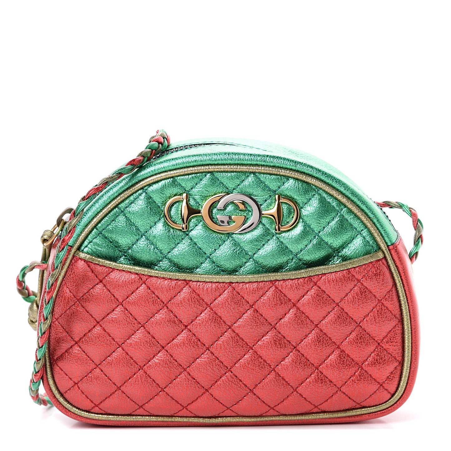 Laminated Nappa Trapuntata Mini Zumi Dome Shoulder Bag Rosso Jasmine Green Rame