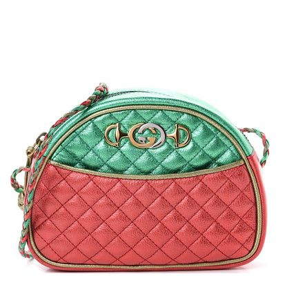 Gucci Laminated Nappa Trapuntata Mini Zumi Dome Shoulder Bag Rosso Jasmine Green Rame 1 of 9