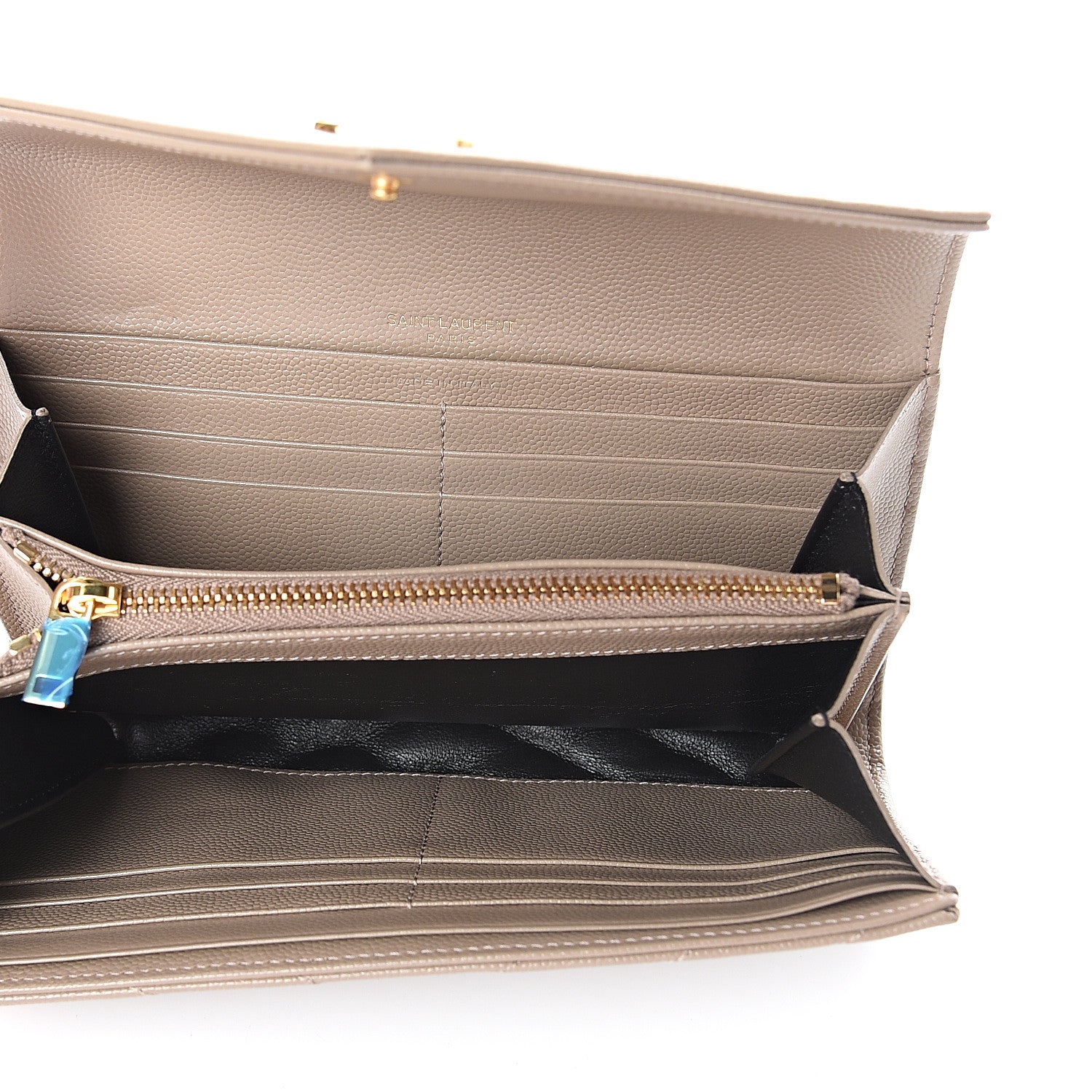 Saint Laurent Grain De Poudre Matelasse Chevron Monogram Flap Wallet Dusty Grey 4 of 5